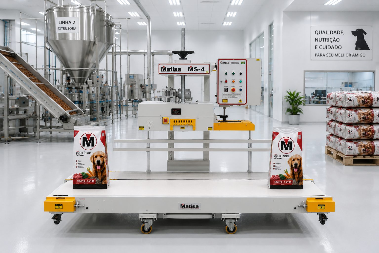 Seladora Hot Melt MS-HM com embalagens pet food